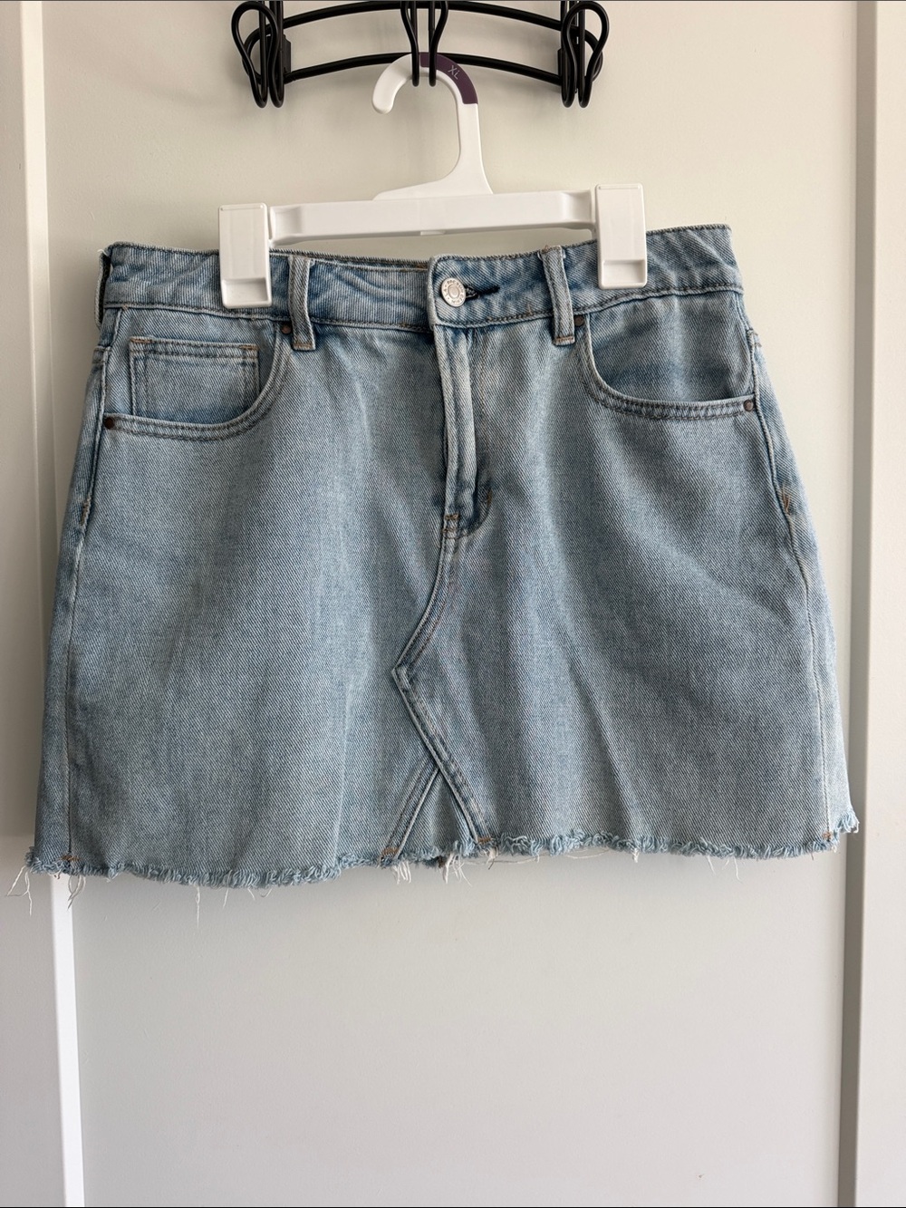 Light Wash Denim Mini Skirt - Casual Raw Hem